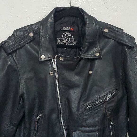 Vintage Leather King Motorcycle Jacket in Black Size M or 6/8 - Picture 2 of 16